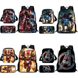 Anime Irons Man Child Mochilas, Bolsa de Ombro, Lápis Case, Aluno Grande Capacidade Mochilas Escolares para Meninos e Meninas, Melhor Presente, 3Pcs Set