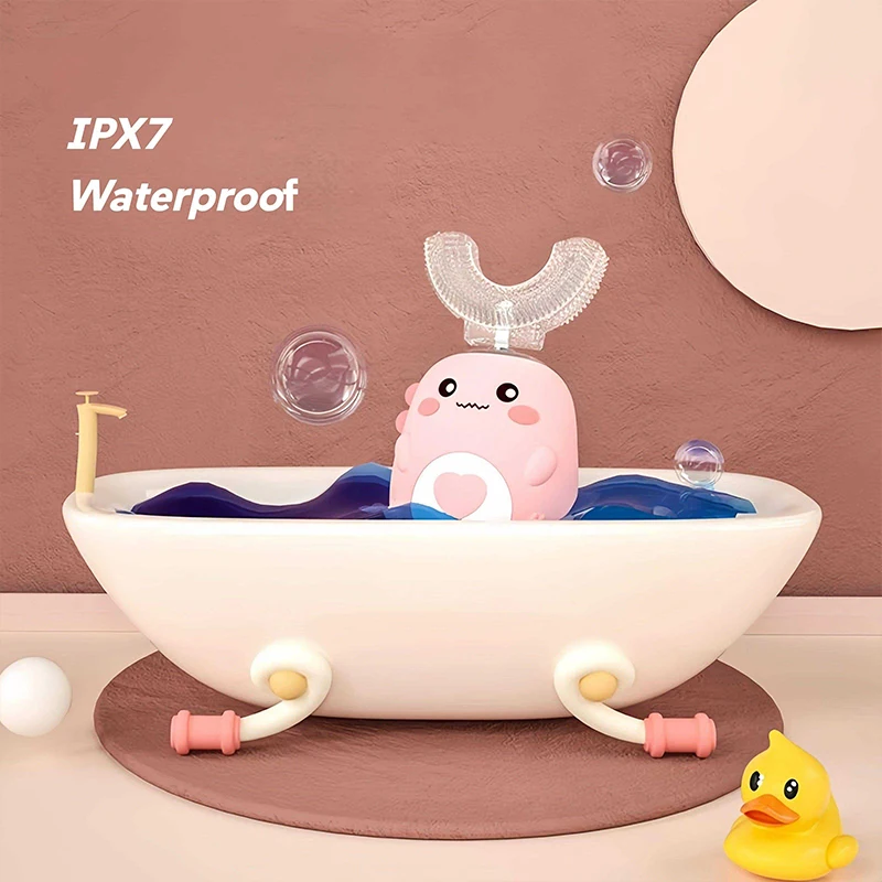 Children's U-shaped ultrasonic electric toothbrush with 360-degree cartoon-shaped silicone charging automatic toothbrush