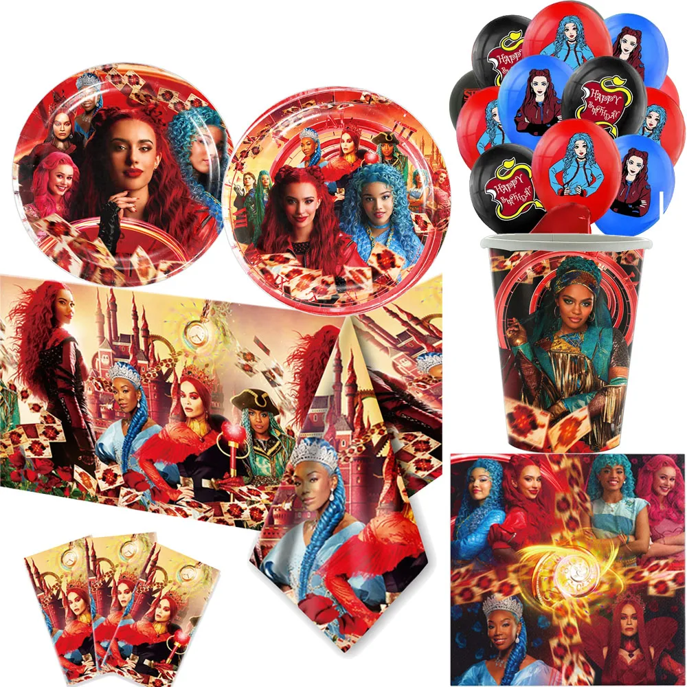 Disney Descendants The Rise of Red Birthday Party Supplies Tableware Balloon Gifts bag Backdrop Party  Decorati Kids Baby Shower