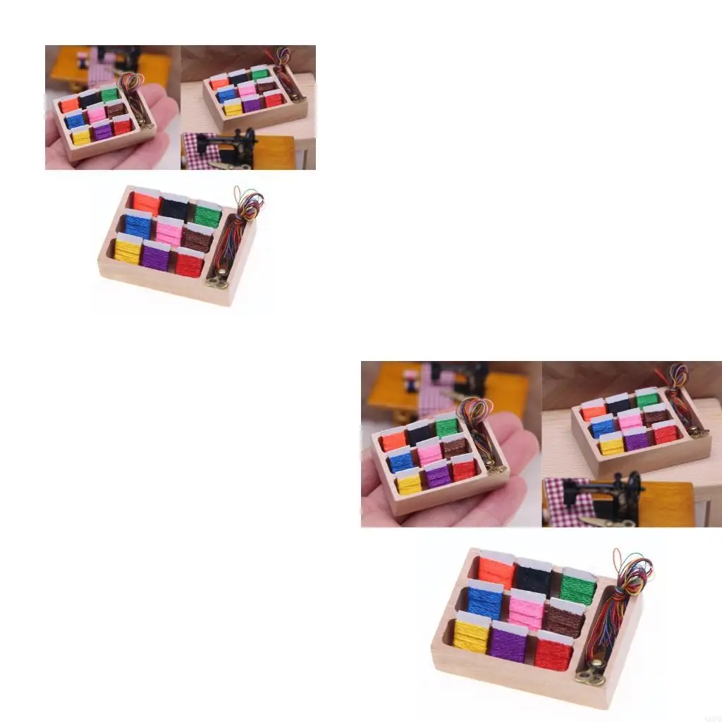 

1/12 Масштаб Ретро Прямоугольный Органайзер для рукоделия Подробная мини-шкатулка для шитья для реалистичных кукольных дисплеев