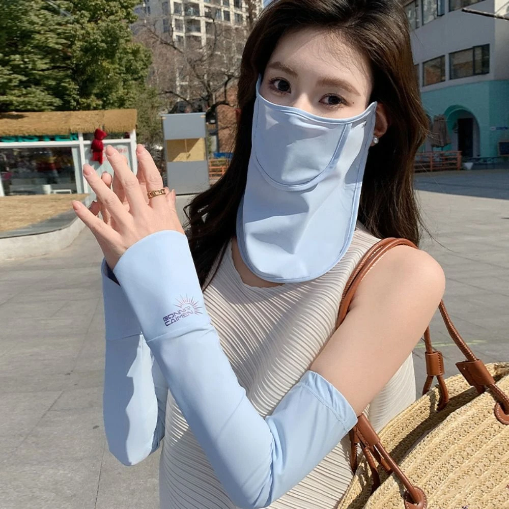 

UV Protection Summer Sun Protection Set Breathable Solid Color Summer Ice Sleeve Face Protection Neck Protection