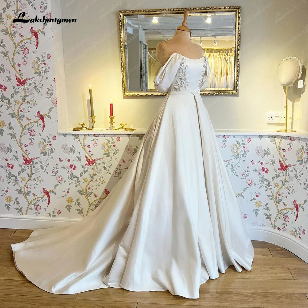 Lakshmigown gaun pengantin SATIN เปิดไหล่สำหรับเจ้าสาวใบเสร็จรับเงินสำหรับงานปาร์ตี้เสื้อคลุมสำหรับงานแต่งงาน