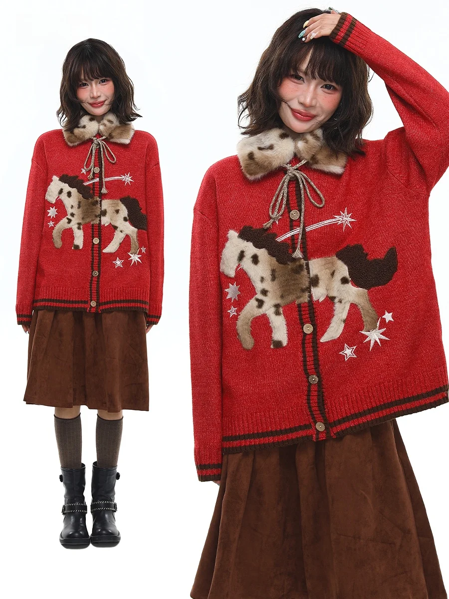 

Красный вязаный кардиган-шарф для женщин: осенне-зимний, новогодний, свободный крой, мягкий, нейтральный, с длинными рукавами