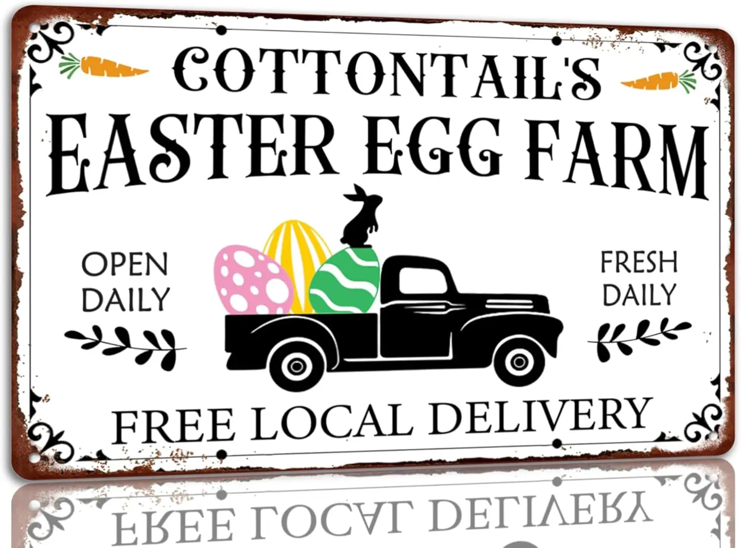 Cartel de chapa de granja de huevos de Pascua de Cottontail;s, carteles de Metal Vintage, decoración divertida de conejo, ramo de primavera, arte de pared de pollito