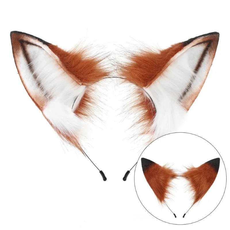 Realistic Red Foxes Ears Cosplay Headband with Soft Furry Tail for Comfortable Wear Nonslip Design and Stage Performances
