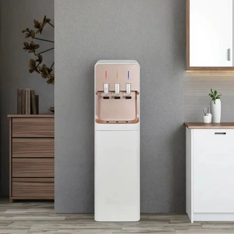 Floor-to-ceiling 3-faucet plastic hot and cold direct water dispenser