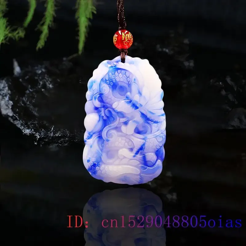 

Jade Dragon Pendant Gifts Natural Amulet Charm Fashion Necklace Blue Gemstone Chinese Jadeite Carved White Jewelry