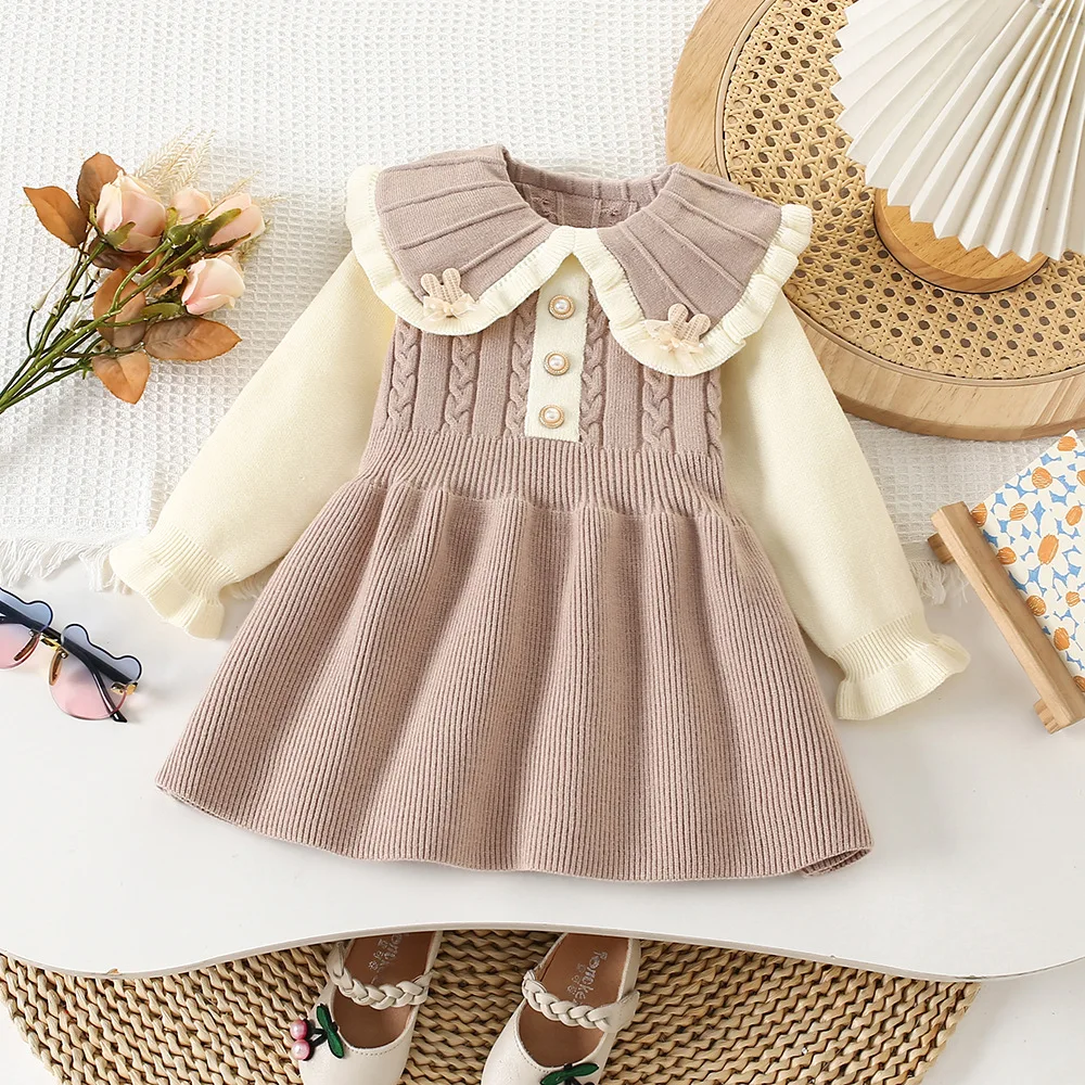 Korean Style Baby Girls' Knit Sweater Dress | Winter Princess Woolen Dress | New Autumn & Winter Cute & Stylish Toddler Dress