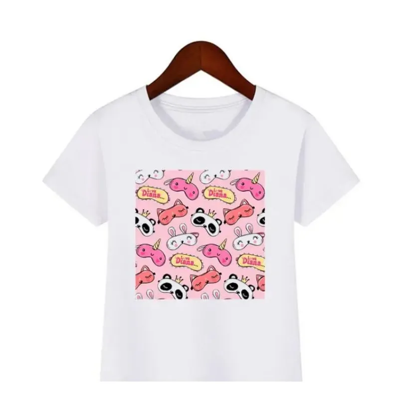 Moda t-shirt com estampa dos desenhos animados para meninas, bonito t-shirt, roupas de moda, branco e rosa, diana show, para crianças, verão