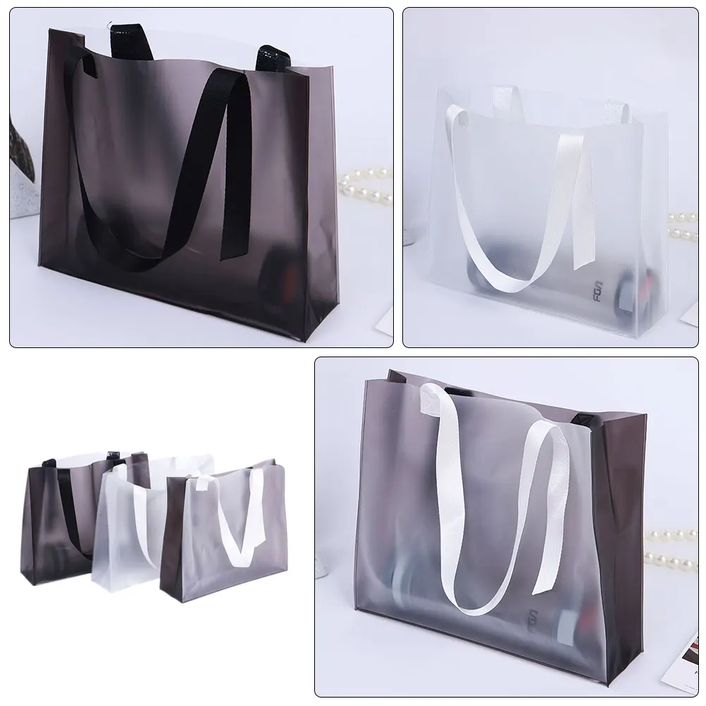 

3 Pcs See Through Tote Bag PVC Handbag Shopping Bags Reusable Grocery Foldable Carry