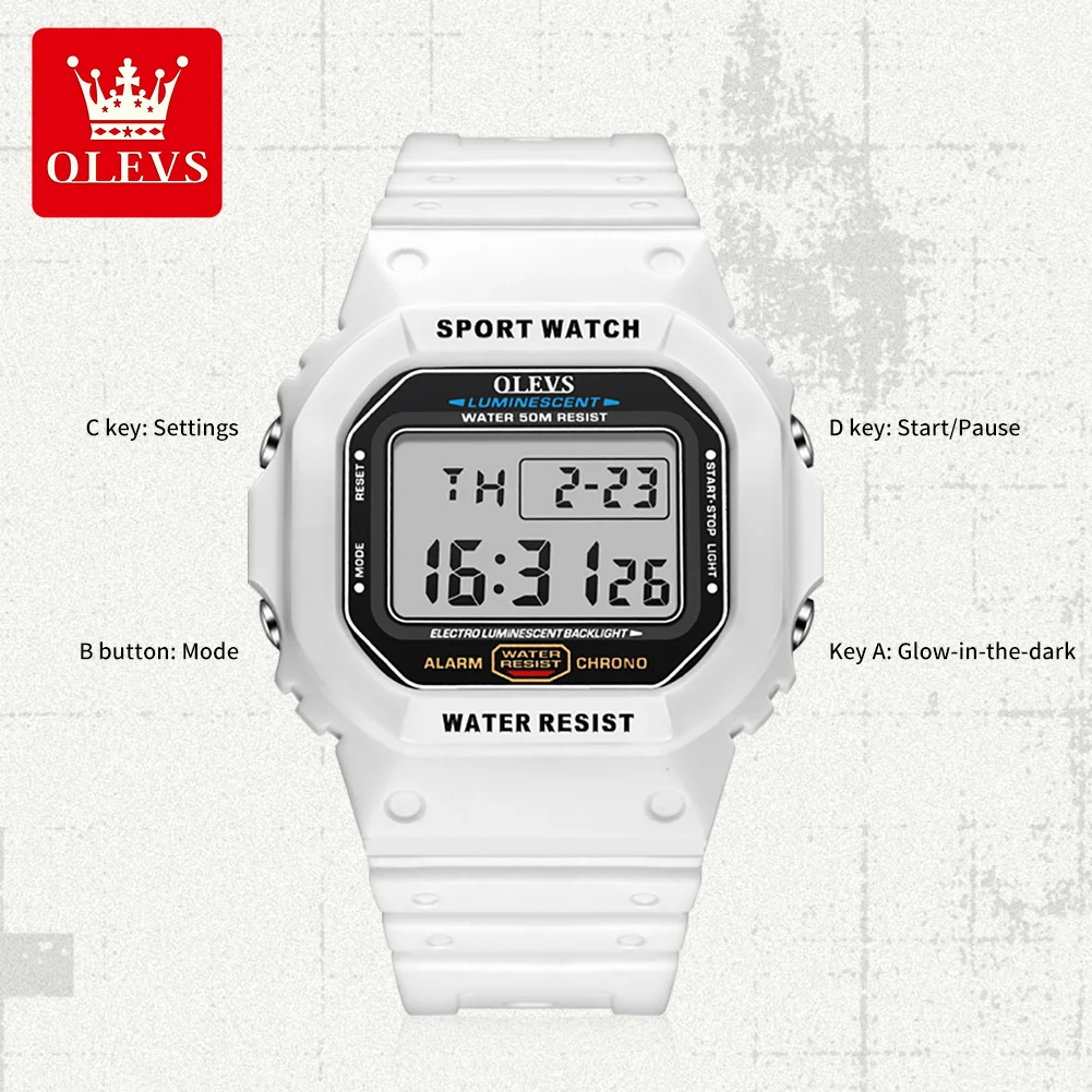 OLEVS 1127 Fashion Sport Man Watch LED Display Luminous Waterproof Calendar Original  Electronic Men's Wristwatch