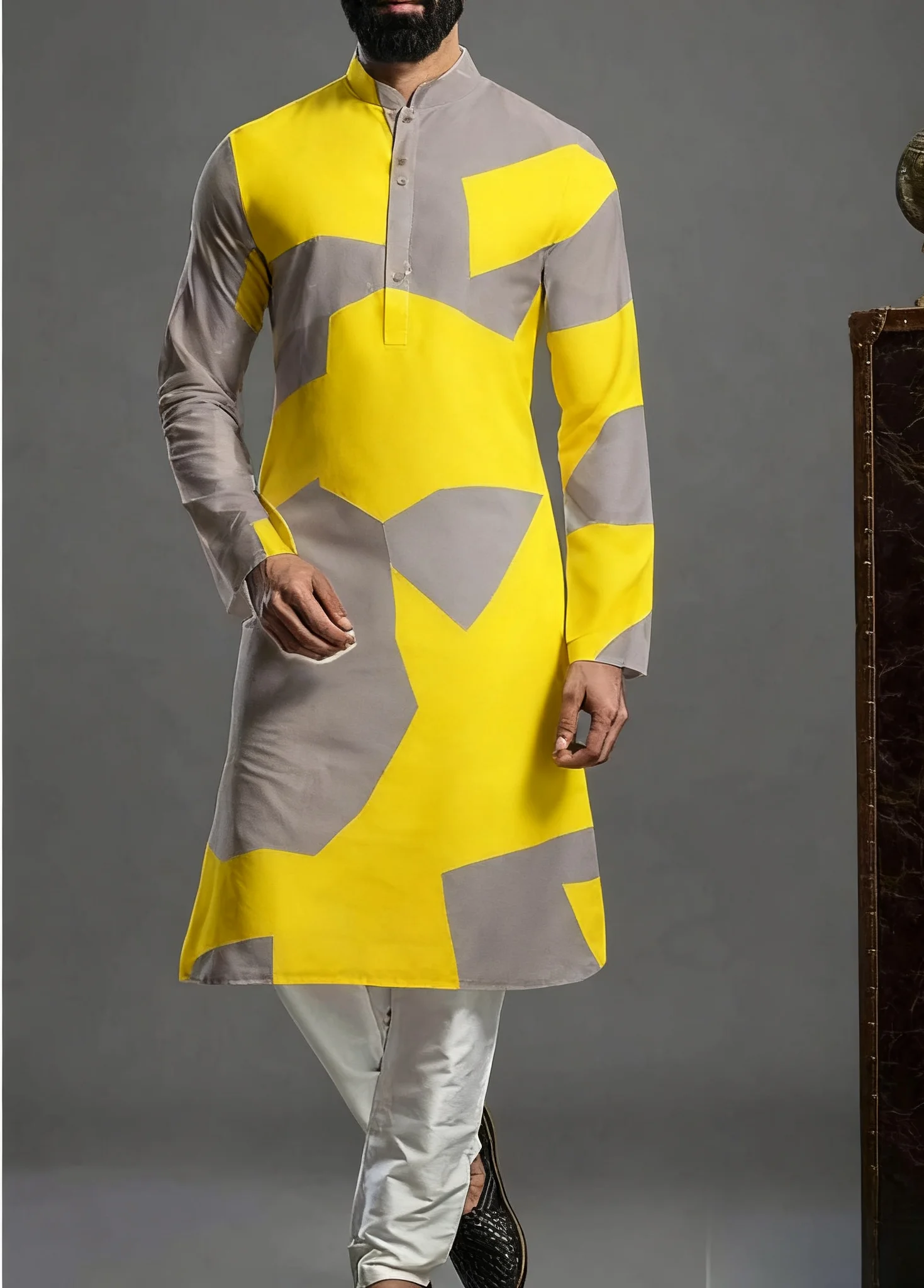 2025Kurt men's digital print pattern kurta vardha fashionable casual fit regular robe suitable for all occasions