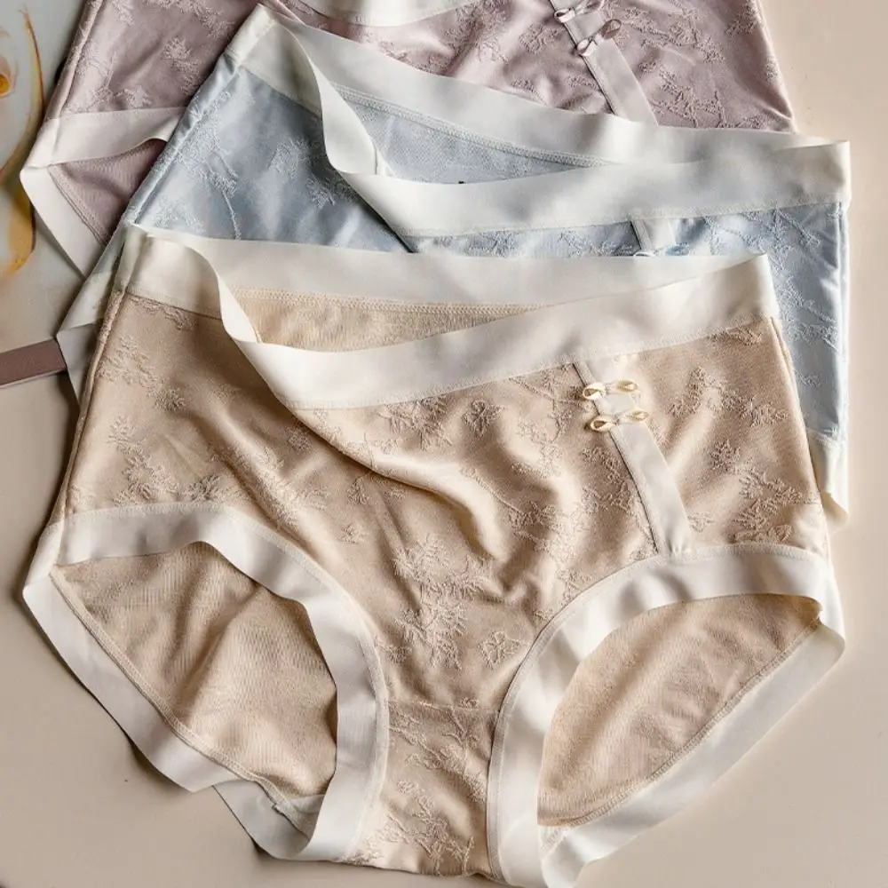 

Эластичные трусики из ледяного шелка в китайском стиле с низкой талией, жаккардовые трусы с 3D цветочным принтом, тонкое бесшовное нижнее белье на каждый день