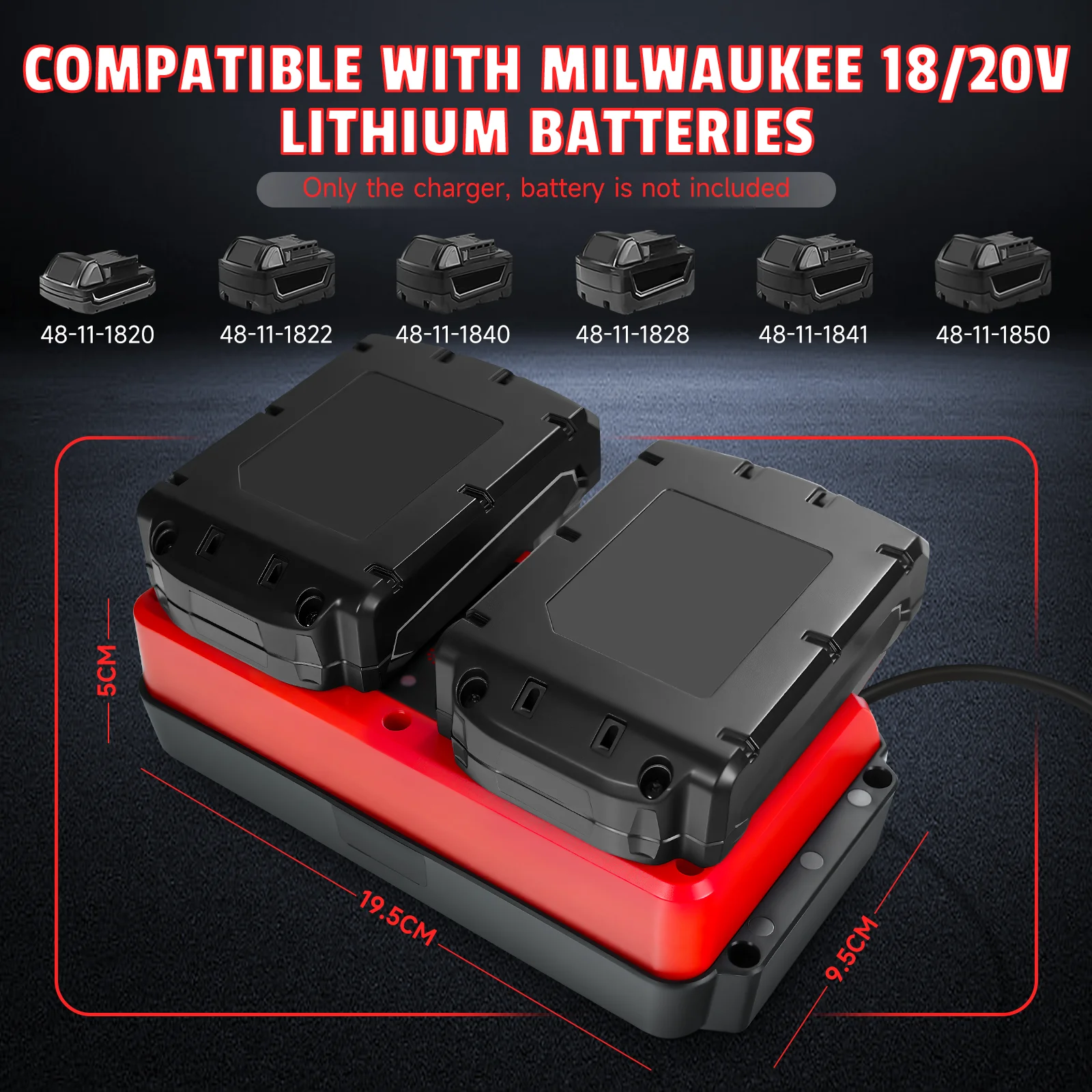 Lithium Battery Charger for Milwaukee 18V Lithium-Ion Battery 90W Fast Dual Charger 2-Port Simultaneous Charging