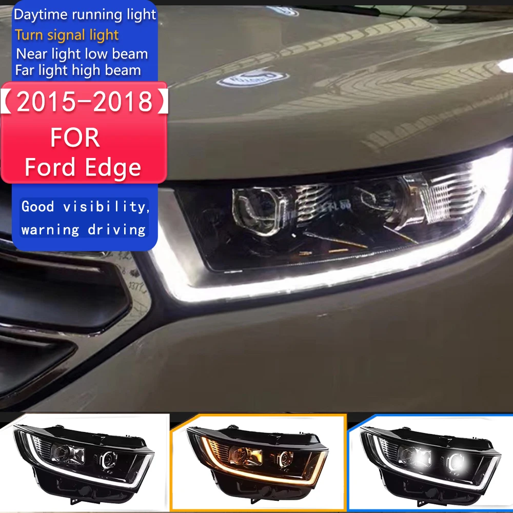 

Car Styling for Ford Edge Headlights 2015-2018 New Edge LED Headlight DRL Hid Head Lamp Angel Eye Bi Xenon Beam Accessories