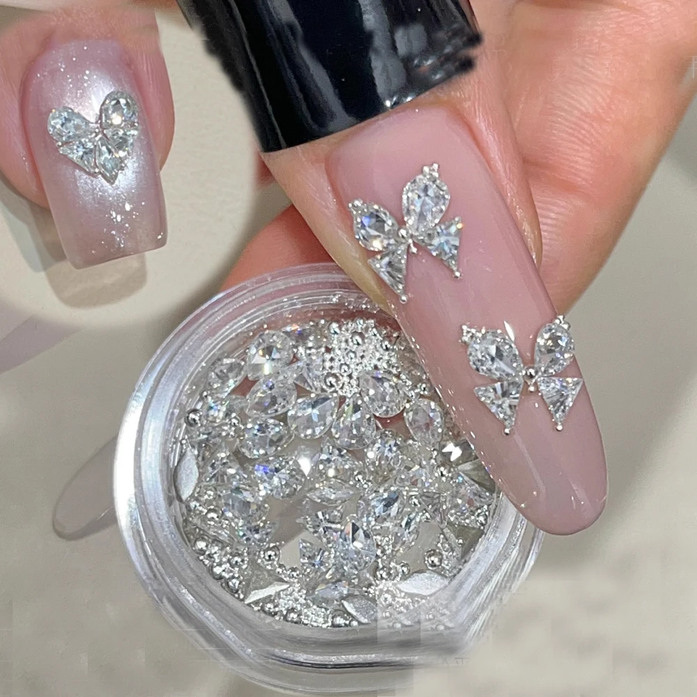 1Box Shiny Zircon Rhinestones Nail Charms Butterfly Heart Splicing Diamonds Nail Art Jewelry Charms Decoration Gems Accessories