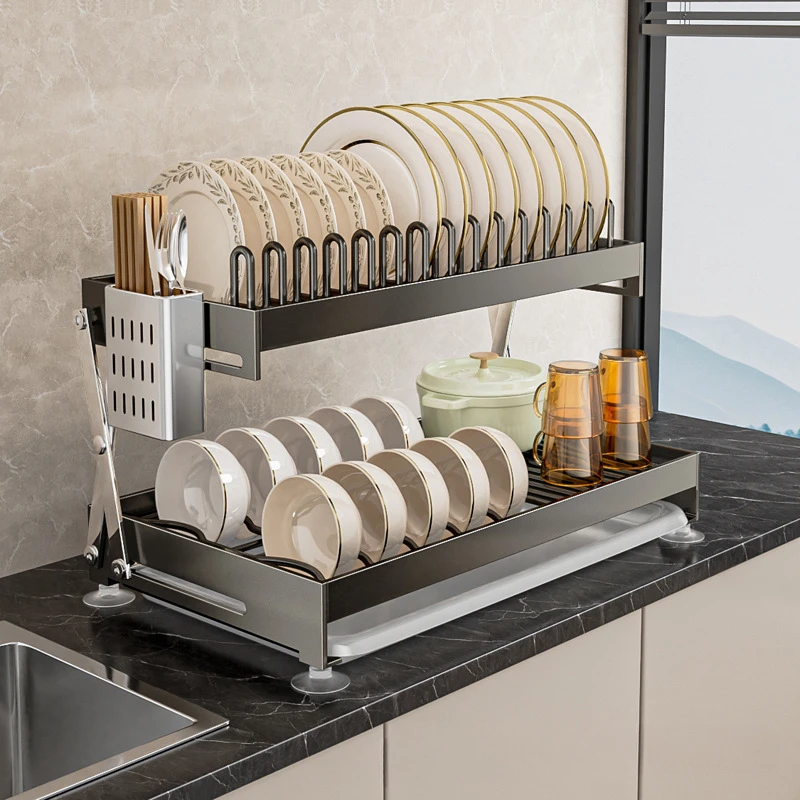 

Kitchen Dish Rack 2 Layer 3 Layer Stainless Steel Installation-free Storage Rack Countertop Folding Draining Rack Home Organizer