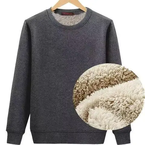 Herren Winter Verdickter Pullover Sherpa Schwerer Pullover Fleece Warm Locker Hochwertig Lässig Einfarbig Ohne Kapuze Sweatshirt – Detail 3