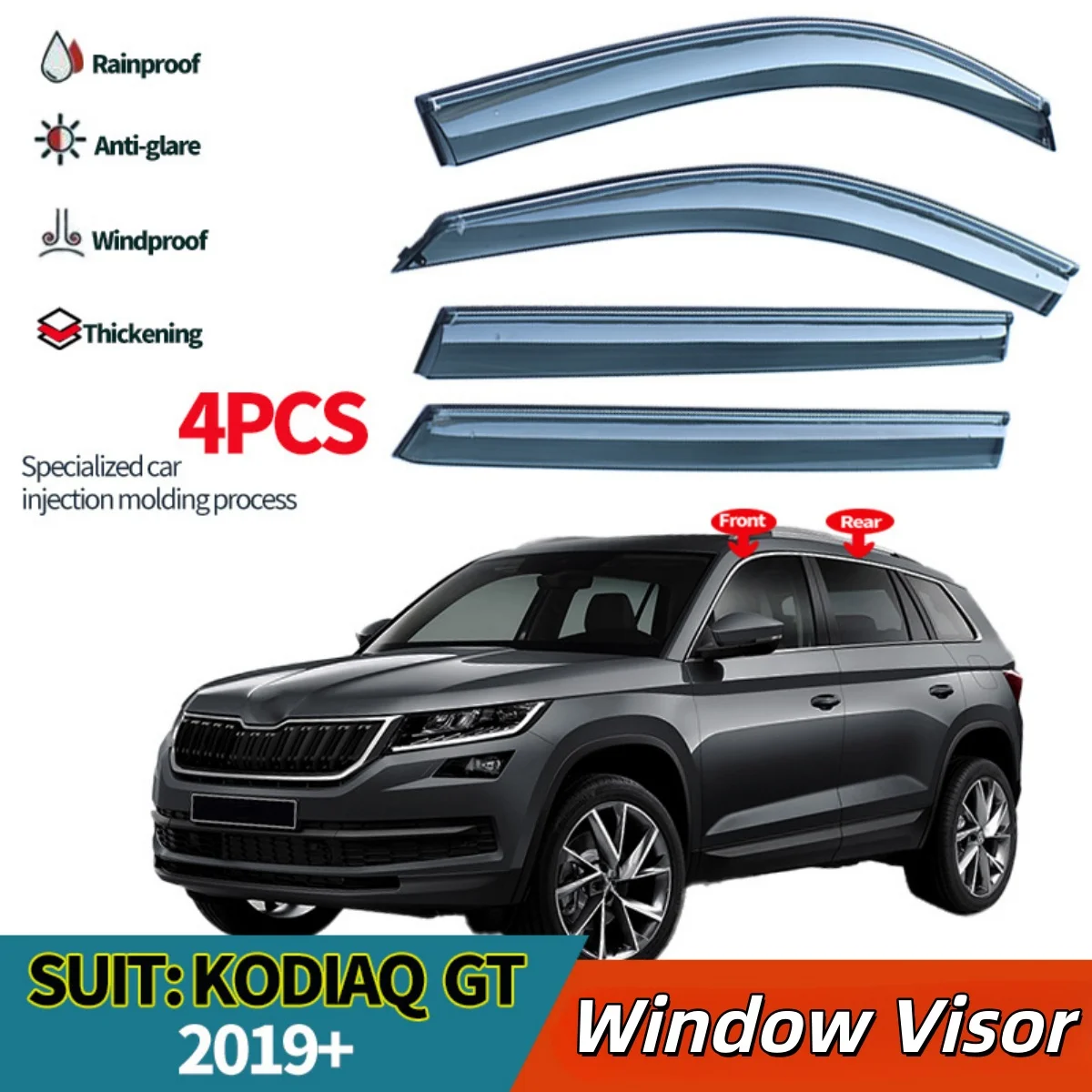 PC With Stainless Chrome Side Window Deflector Door Visor  For Skoda Kodiaq GT 2017 2018 2019 2020+ Wind Deflectors Sun Guard