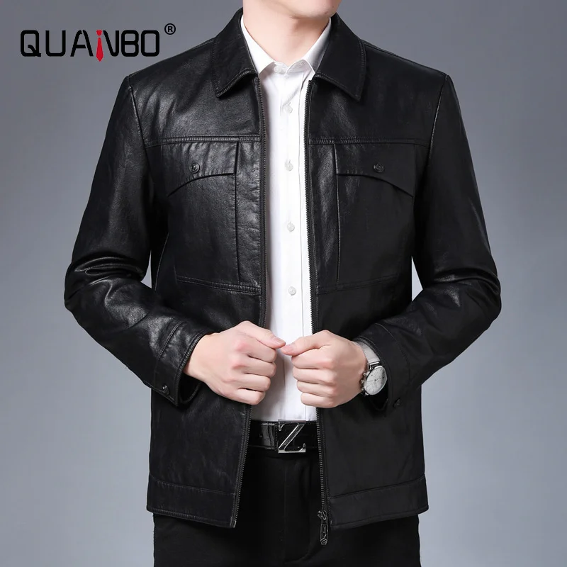 Men's Spring Autumn Thin Business Lapel Leather Jacket 2024 New Classic Design PU Brand Clothing