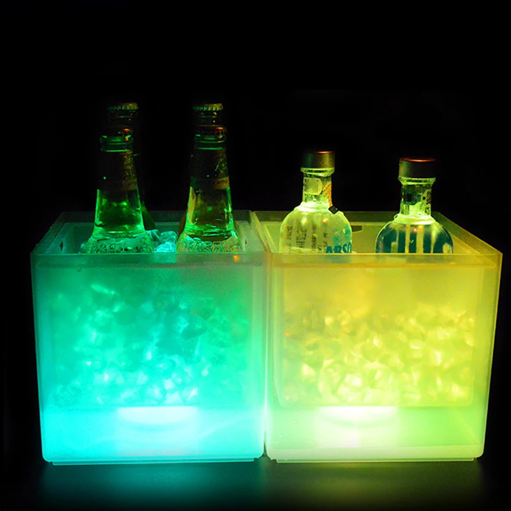 Quadratischer Weinkühler-Eimer, 7-farbig wechselnd, für Nachtclub, Bar, Party, bunte LED, Champagner, Weinkühler, Eimer, Eisfass, Party-Dekoration