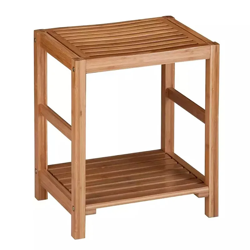 Double Layer Bathroom Stool Solid Wood Shoe Changing Stool Bathroom Shelf Multifunctional Bench Simple Home Living Bathroom