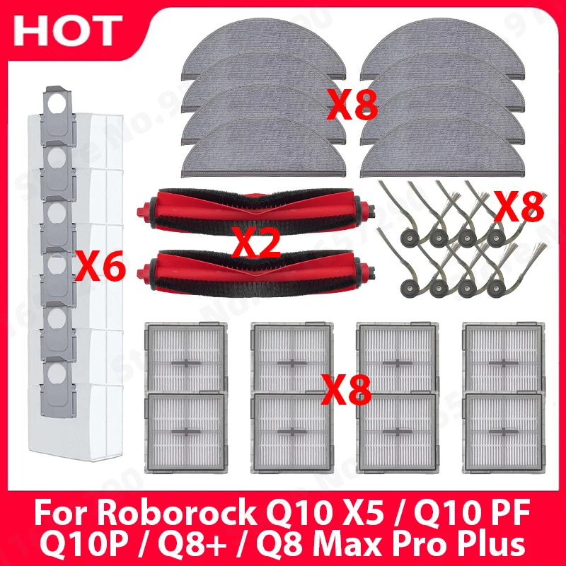 

For Roborock Q10 X5 / Q10 PF / Q10P / Q8+ / Q8 Max Pro Plus Main Side Brush Filter Mop Cloth Dust Bag Robot Accessories