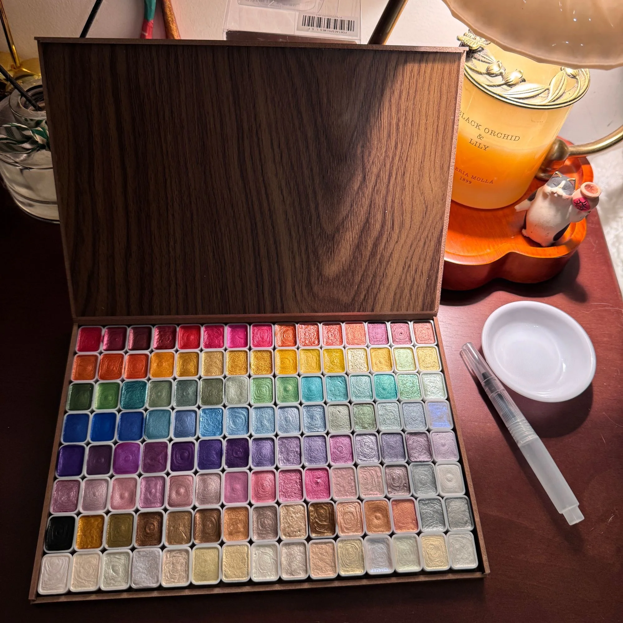 مجموعة دهانات مائية لامعة، 120 لونًا ألوان مائية، صندوق خشبي، للمحترفين، للفنانين، الرسوم التوضيحية، الرسم