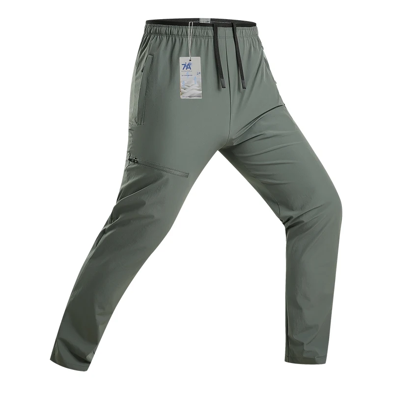Men's Summer Ice Silk Casual Sports Pants Are Lightweight Breathable Fast Drying Outdoor Elastic Slim Fit and Fashionable Pants