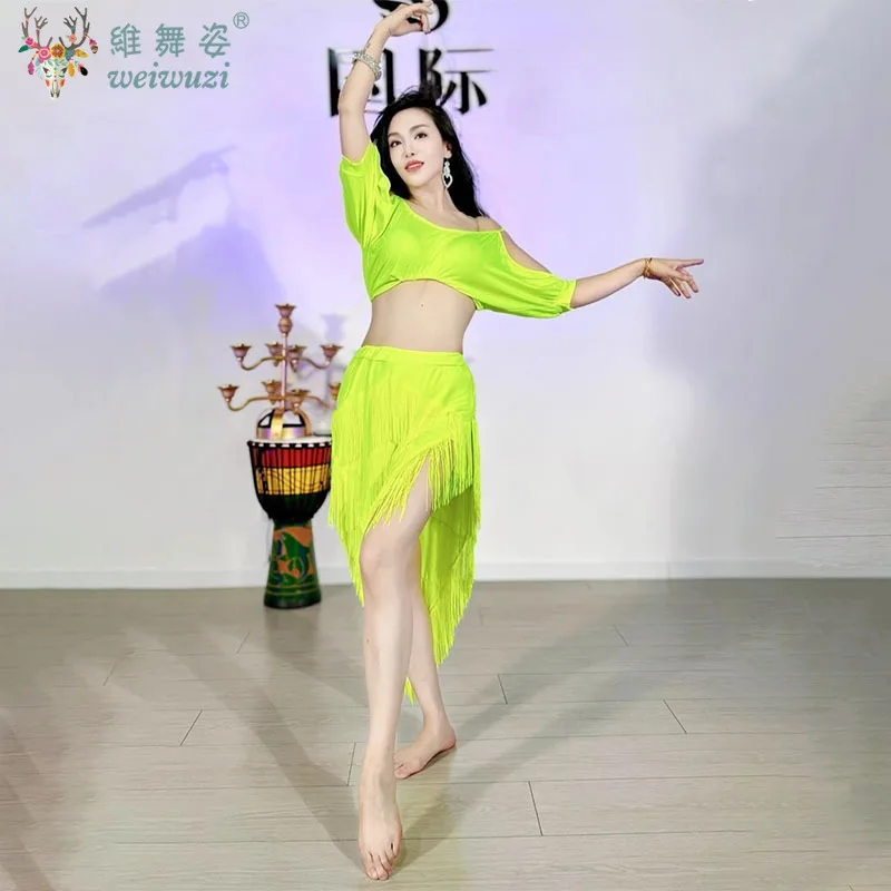 

New Belly Dance Set Loose Comfortable Top+tassels Split Long Skirt 2pcs Adult Oriental Dance Professional Practice Clothes