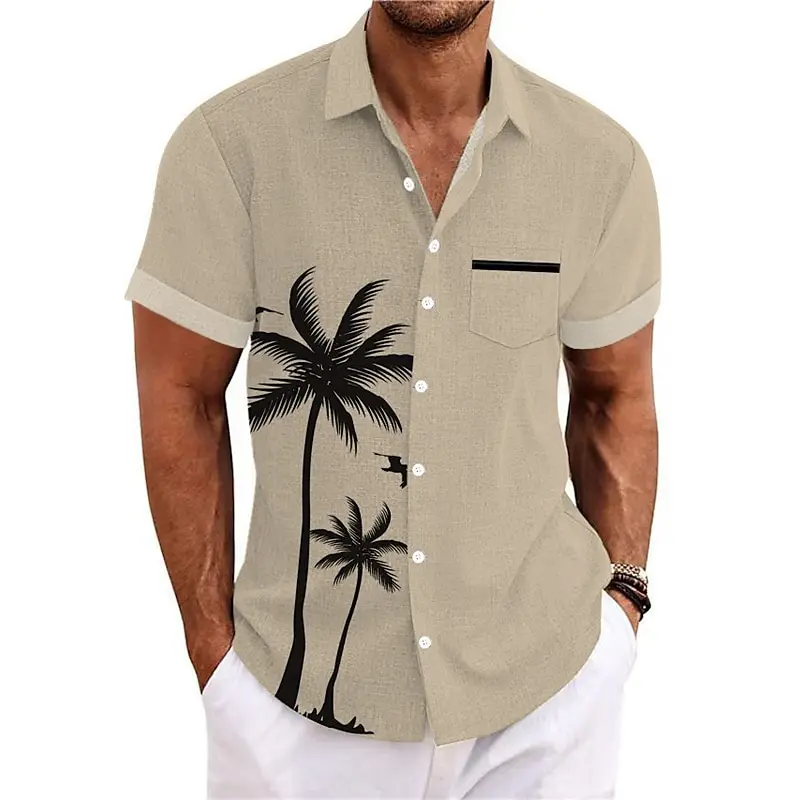 Chemise Hawaïenne à Manches Courtes pour Homme, Vêtement de dehors, Streetwear, à la Mode, avec Motif d'Arbre AMP, à Revers, Été