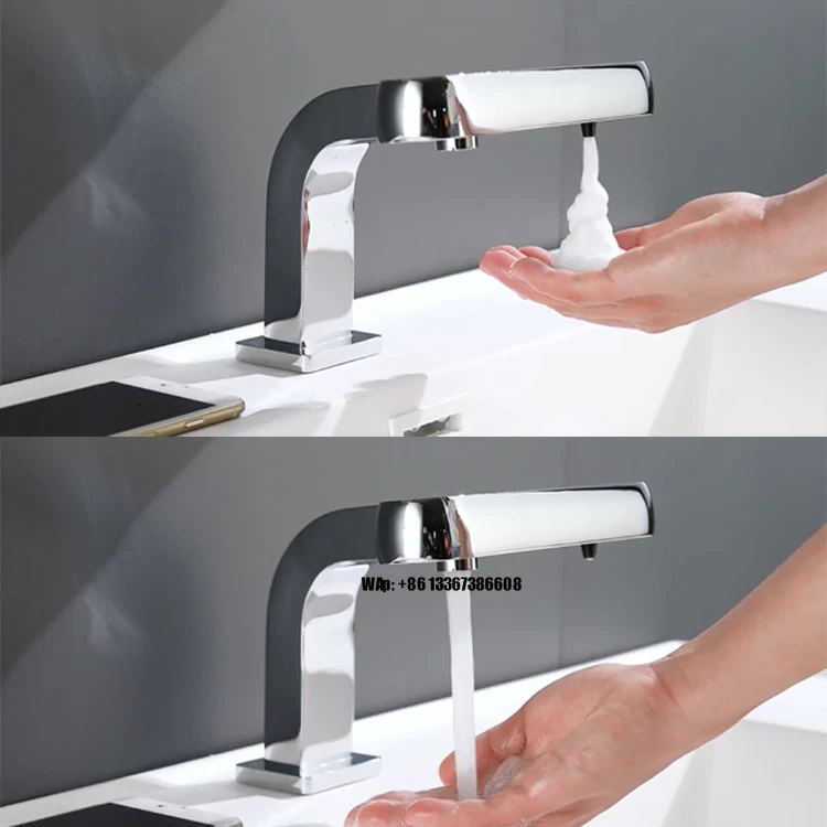 

Hot Sale 2-in-1 LED Display Automatic Brass Basin Water Tap Touchless Faucet and Soap Dispenser for Hotel Bedroom Bathroom