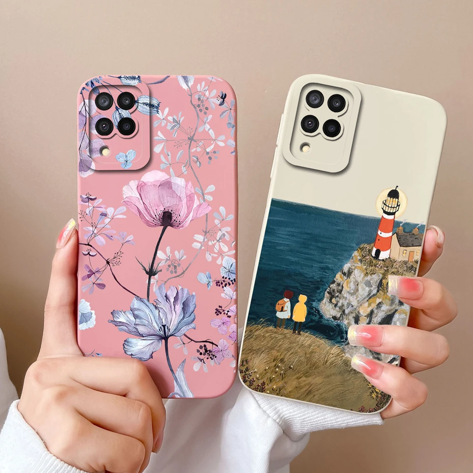 For Samsung Galaxy M12 A12 F12 A125 Case Bright Flowers Soft Silicone Cover Shockproof Coque For M 12 A 12 F12 A125 Shell Funda