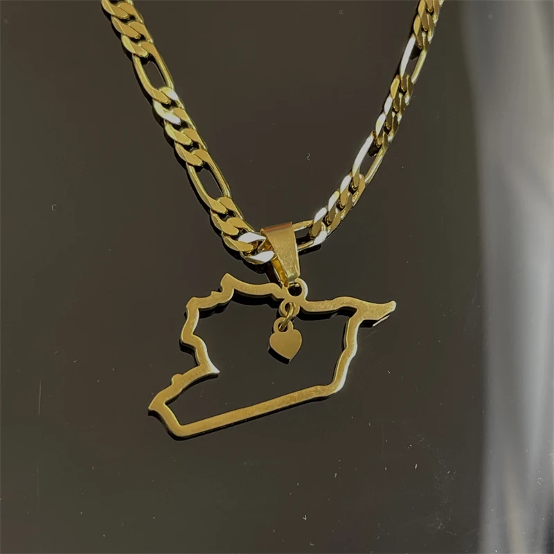 Minimally hollowed out Syrian map pendant with mini heart embellishment, gold-plated vintage outfit, commemorative necklace
