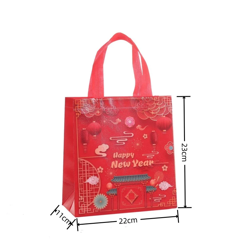 StoBag 8/20pcs Happy New Year Non-woven Tote Gift Bag Handbag Fabric Candy Package Waterproof Storage Reusable Pouch Party Favor