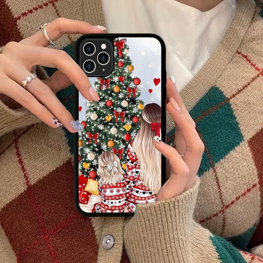 Beautiful Girl Merry Christmas Phone Case Silicone PC+TPU For For IPhone 11 12 13 14 15 16 Plus Pro Max Cover