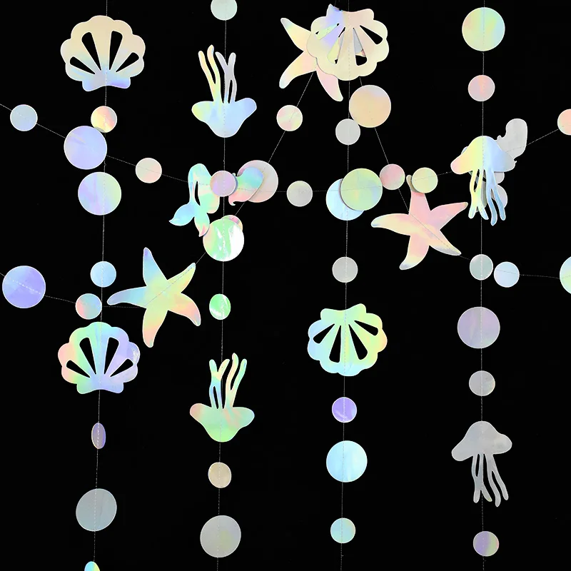 Iridescent Mermaid Banner Jellyfish Seashell Starfish Garland Decoration Under The Sea Birthday Party Hanging Decor Baby Shower