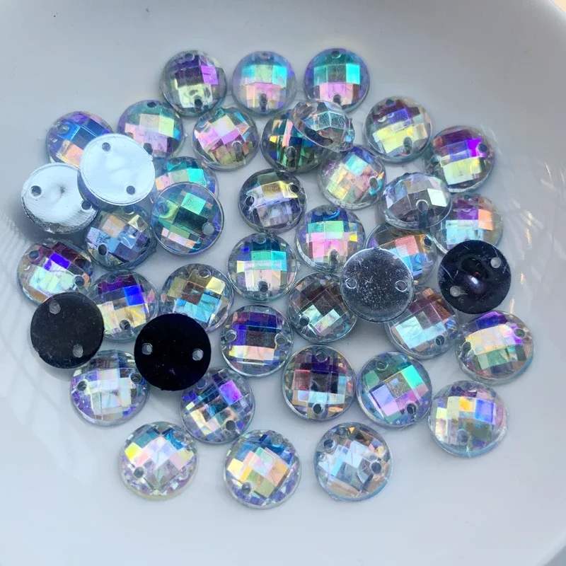 100PCS 10mm Colorful AB Round flatback Acrylic rhinestone stones and Crystals DIY Sewing on Garments Decoration Accessories