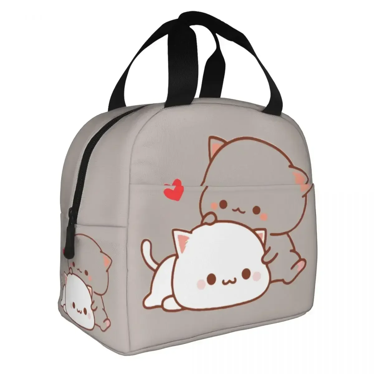 Kawaii Peach And Goma Cartoon Insulated Lunch Bag Cooler Bag Meal Container Mocha Mochi Peach Cat Portable Tote Lunch Box