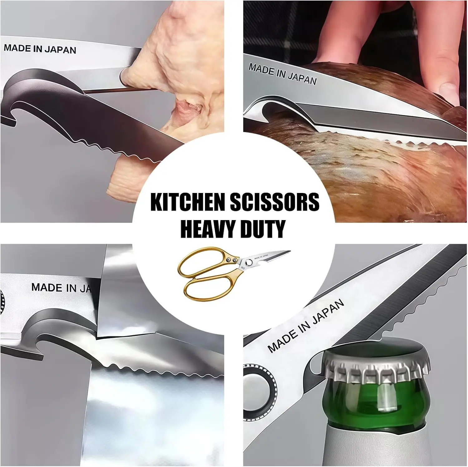 2 Pack Kitchen Scissors 8.5" Stainless Steel Kitchen Shears Heavy Duty Meat Scissors with Extra-Wide Handles, Sharp Gold Cooking