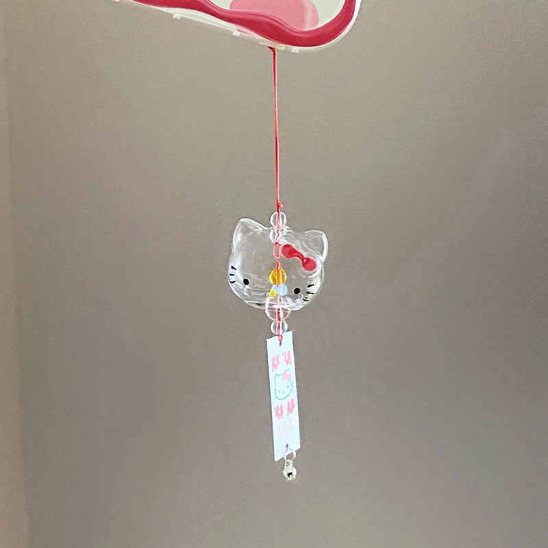 Anime Sanrio Figure Hello Kitty Wind Chime Mobile Phone Chain Pendant Cartoon Cat Keychain Kawaii Collectible Model Toy Gift