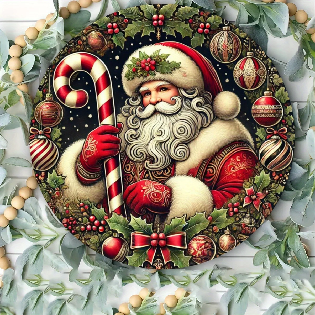 مجموعة فنية لإكليل علامة معدنية مستديرة من سانتا كلوز مكونة من 1، ديكور جداري لعطلة عيد الميلاد الحديدي، عمل فني من القصدير متعدد الاستخدامات للمنزل، البار، Restau