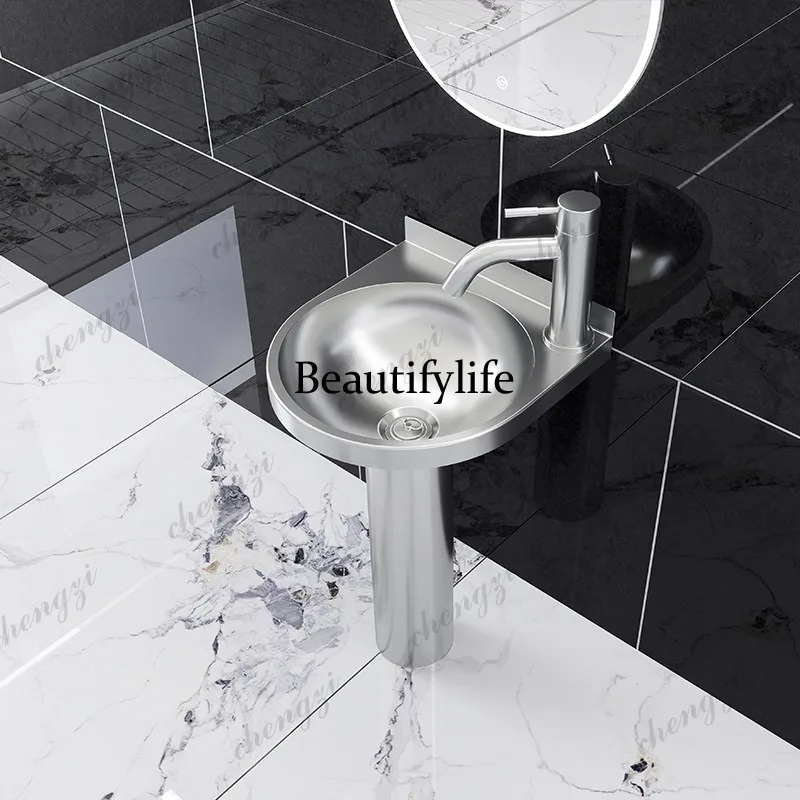 

S178 304 stainless steel household balcony column basin small courtyard floor-to-ceiling hand wash basin