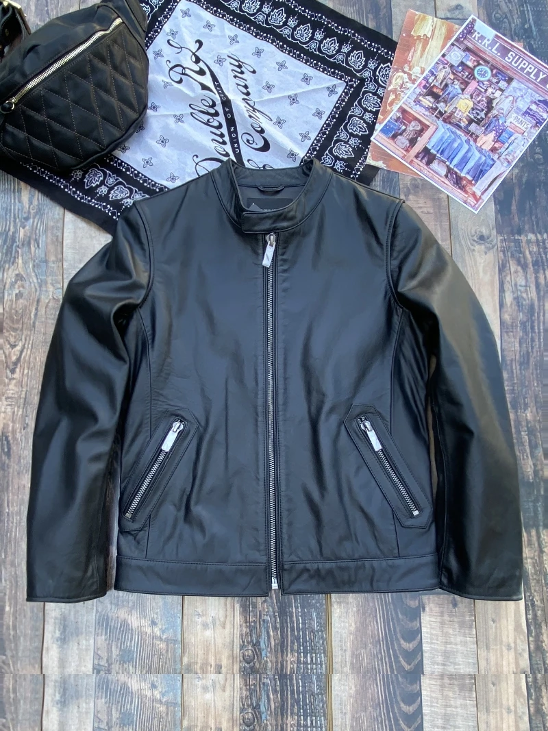 

Мужская кожаная куртка Slim Fit с воротником-стойкой, повседневная, на молнии, модная, городская, осенняя, для отдыха, мотоциклетная куртка