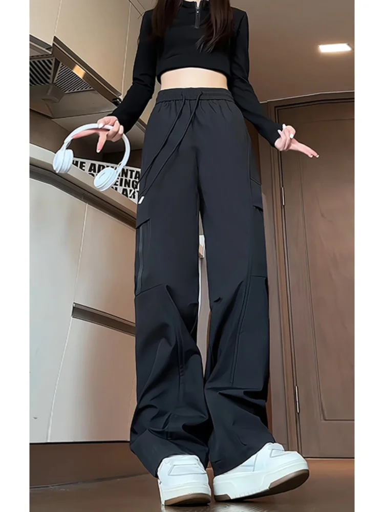 Outdoor Men's Windproof Waterproof Cargo Pants Autumn New Style 2024 Folded Design Drapey Wide Leg Straight Cut Casual Trousers