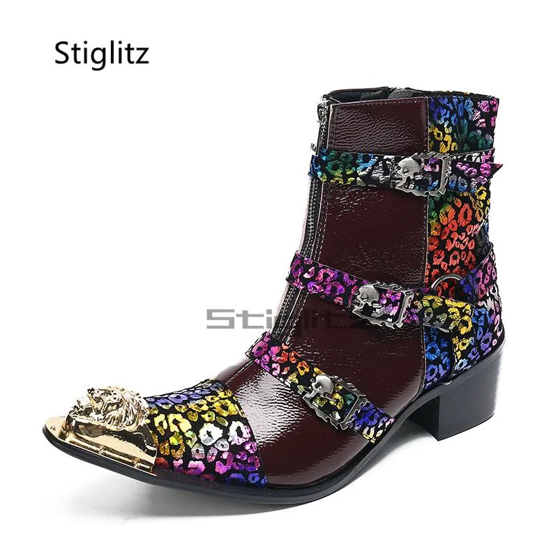 

Мужские ботинки челси на высоком каблуке с принтом, с пряжкой, винно-красные, из натуральной кожи, деловые, на щиколотке, с металлическим острым носком, ручной работы