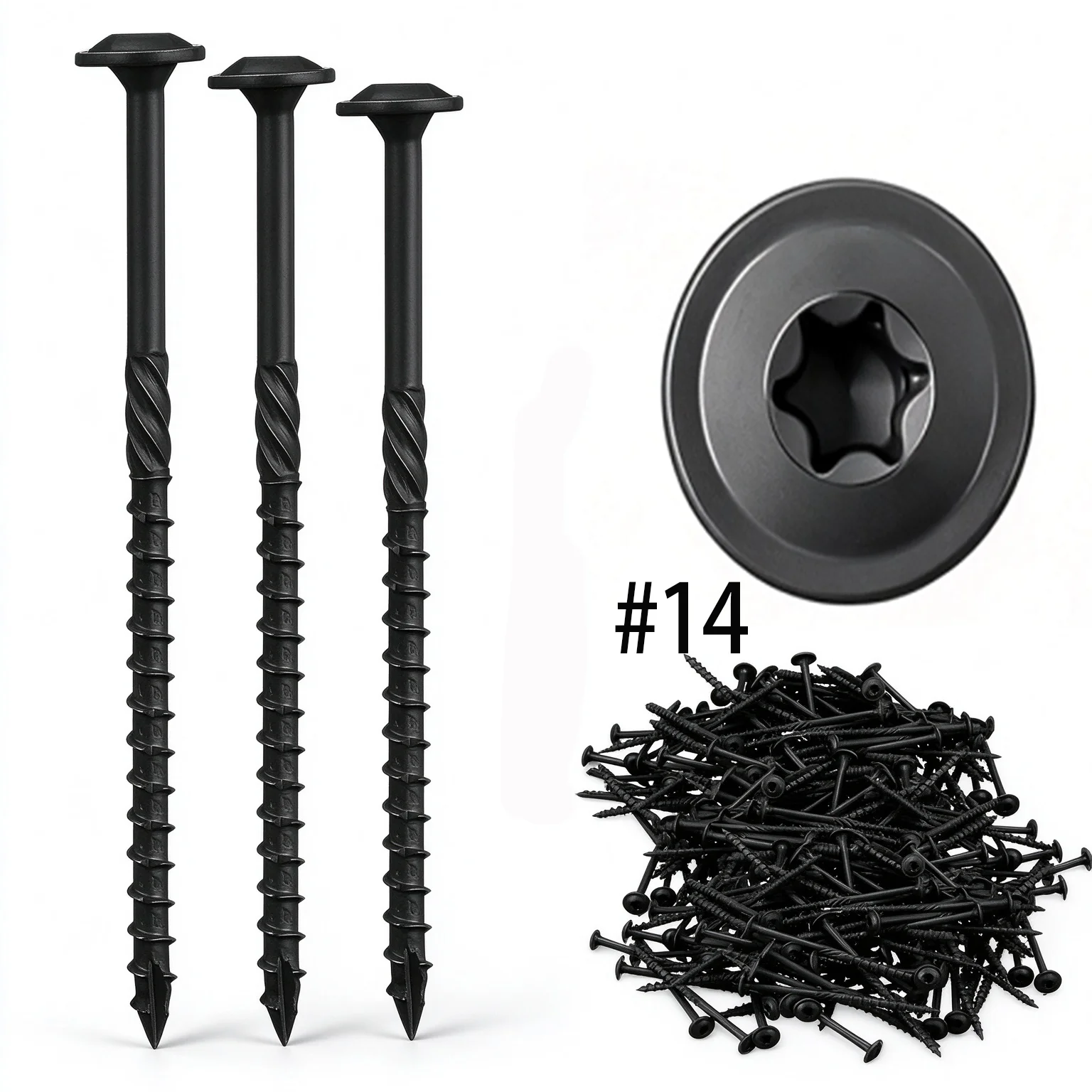 #14 Heavy Duty Black Star Drive Modified Truss Washer Head Screw for Wood Structure - Self Locking, Corrosion Resistant