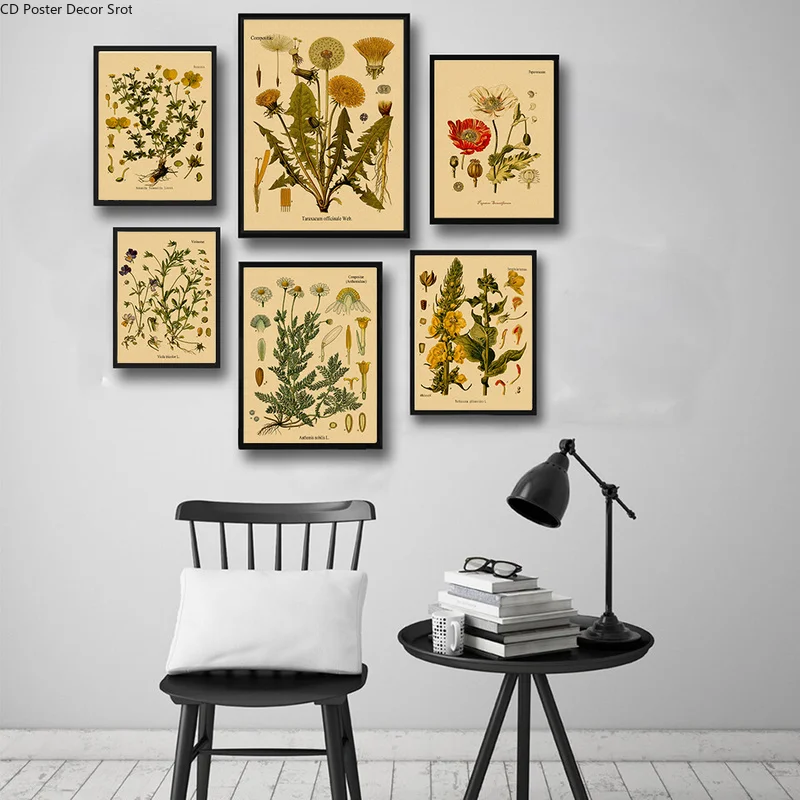 Botanical Herb Plants Flower Retro Poster Wild Plant Study Kraft Paper DIY Vintage Home Room Decor Aesthetic Art Wall Painting