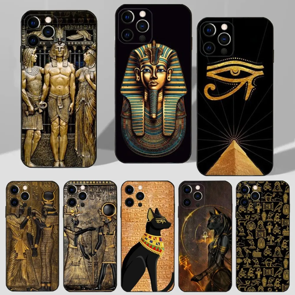 

Egypt Pharaoh Mural Phone Case For iPhone 16,15,14,13,12,11 Plus,Pro Max,XS,X,XR,SE,Mini,8,7 Soft Silicone Black Cover