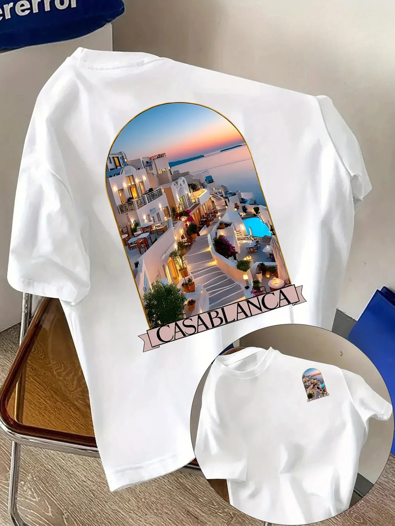 Camisetas con gráficos arquitectónicos de estilo Casablanca, ropa informal para hombre y mujer, ropa de calle de alta calidad, camiseta de verano